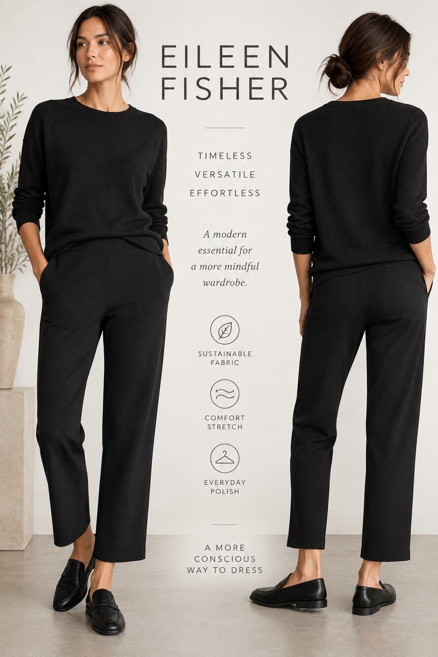 Quiet Luxury Minimalist Eileen Fisher Flex Tencel Ponte Straight Pants Black M